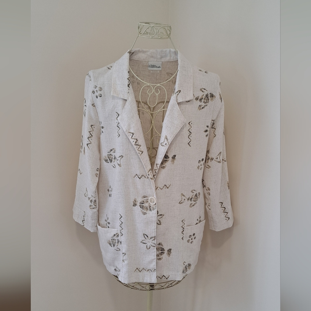 Vtg. 90s Modern Essentials Linen Blend Boho Ocean Blazer, Size Small.